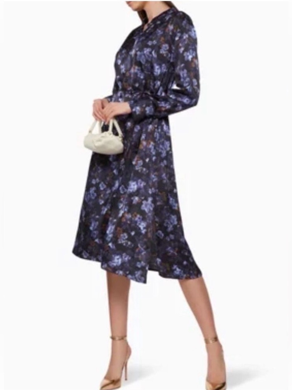 Vince Plumeria Blooms Hammered dress Small long sleeve midi Wedding Guest Floral